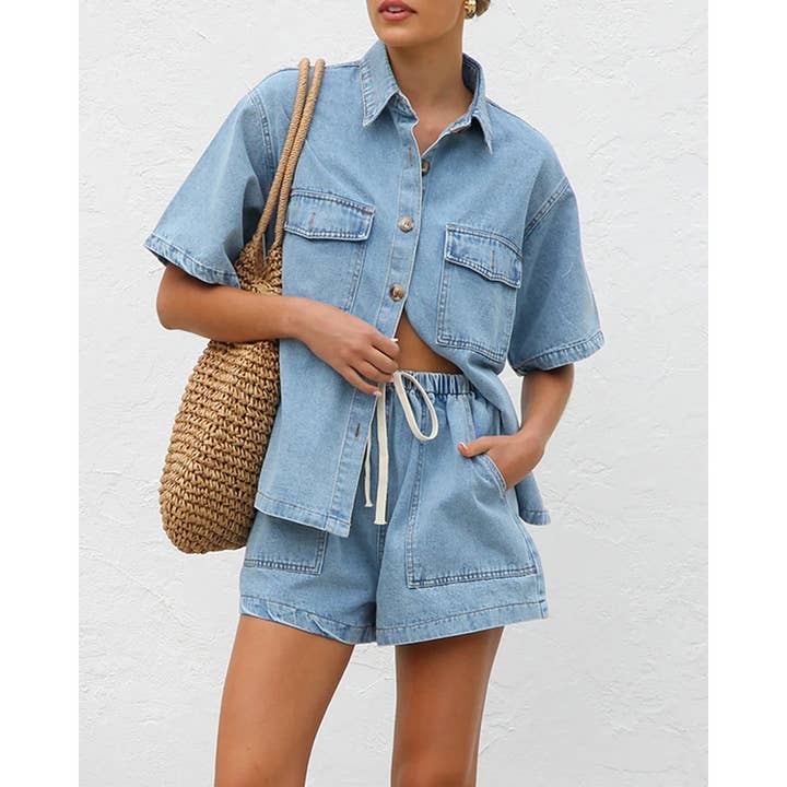 Short sleeve and shorts Denim set for wholesale by Mapcie
