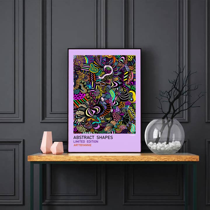 Multi-coloured Abstract Illustrated Print for wholesale by Arttbyannie