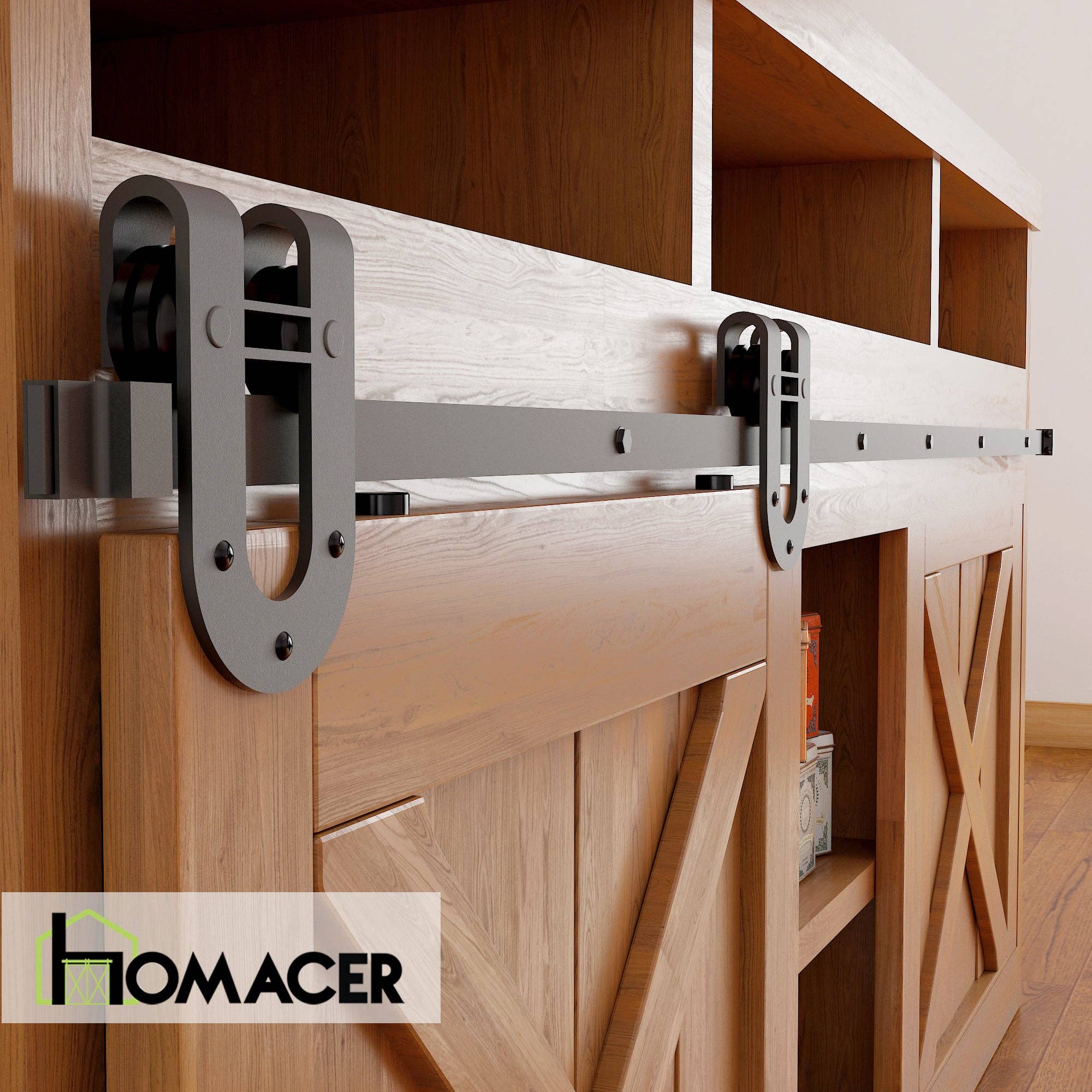 Homacer INC - Wholesale Knob/Pull - Mini Non-Bypass Sliding Barn Door Hardware Kit - Horseshoe2
