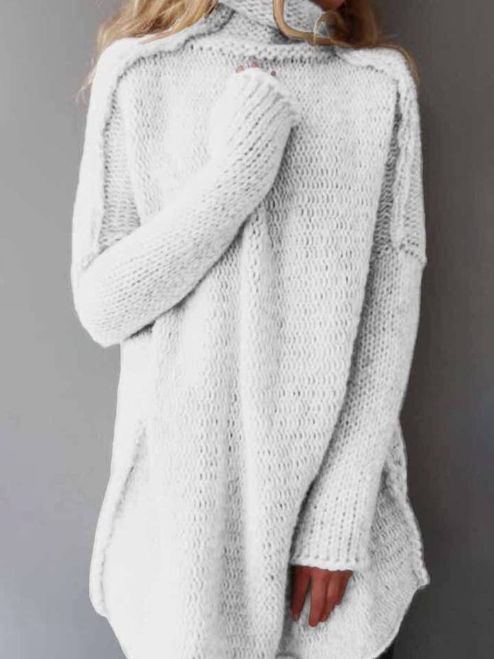 DE VAVE - Wholesale Tunic Sweater - Women's - Knit High-Neck Sweater with Side Slits