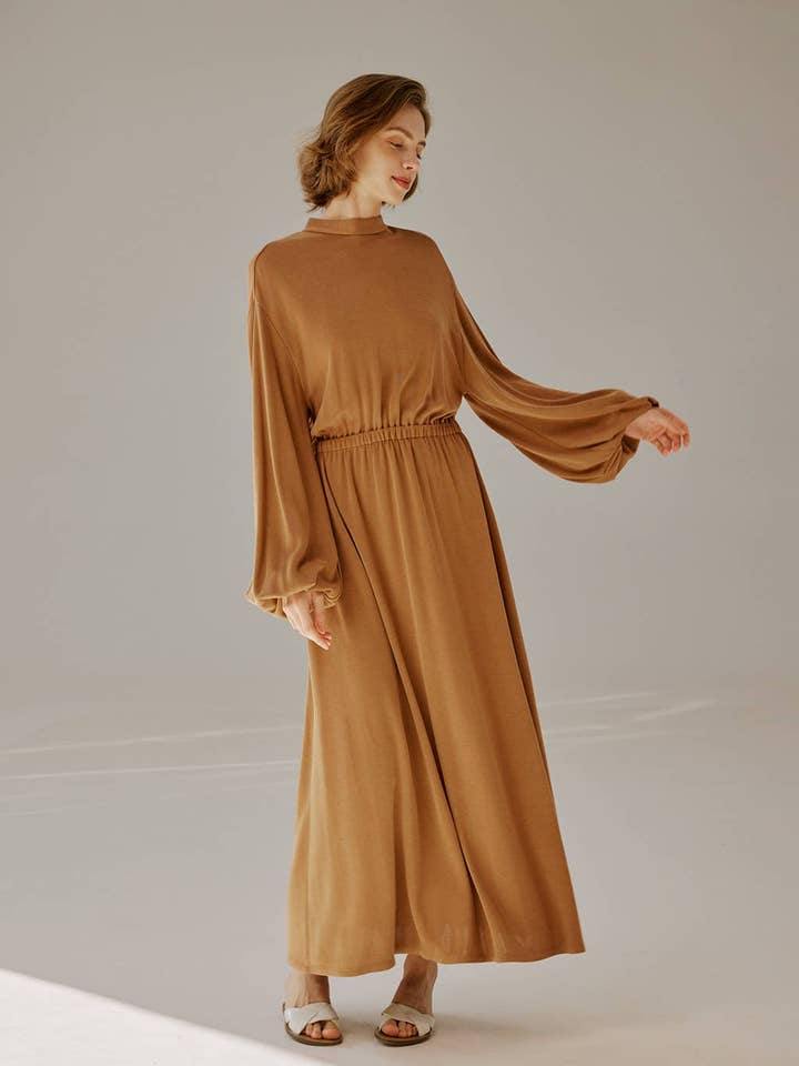 Modal Puff-Sleeve Maxi Dress for wholesale by NAP