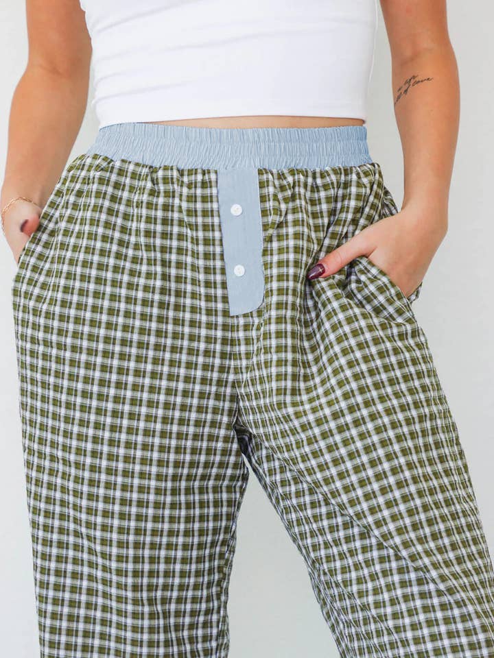Brown Preppy Gingham Boxer Pants for wholesale on Faire1