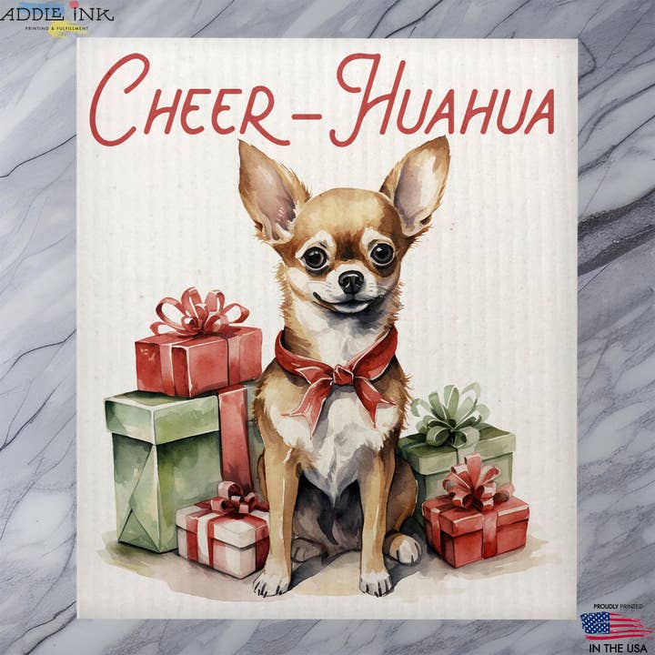 Strofinaccio natalizio Cheer-Huahua Chihuahua Punny per la vendita all'ingrosso da parte di ADDLE iNK