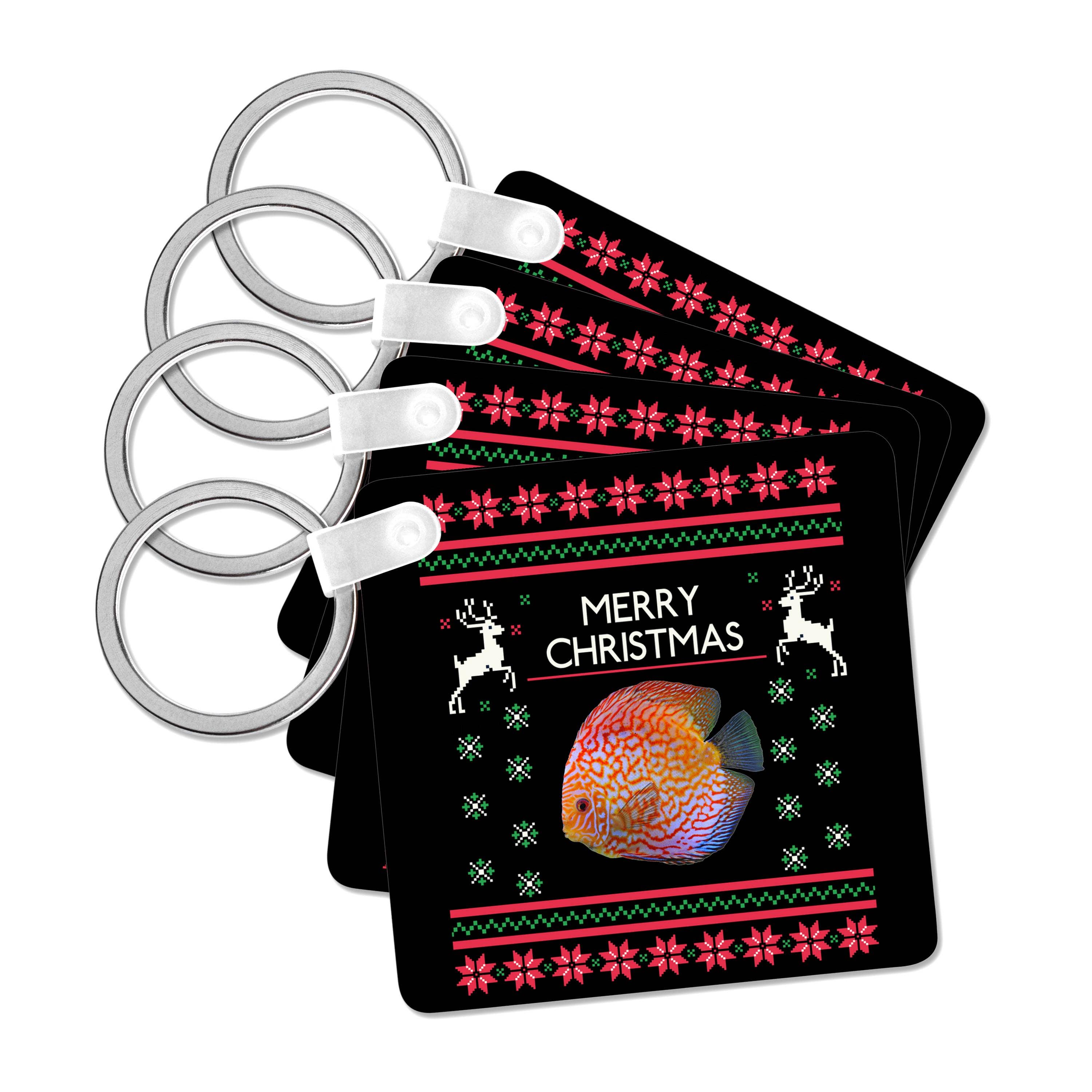 3dRose - Wholesale Keychain - Unisex - 3dRose, Merry Christmas Xmas and Snowflake with Discus Fish, Key Chain0