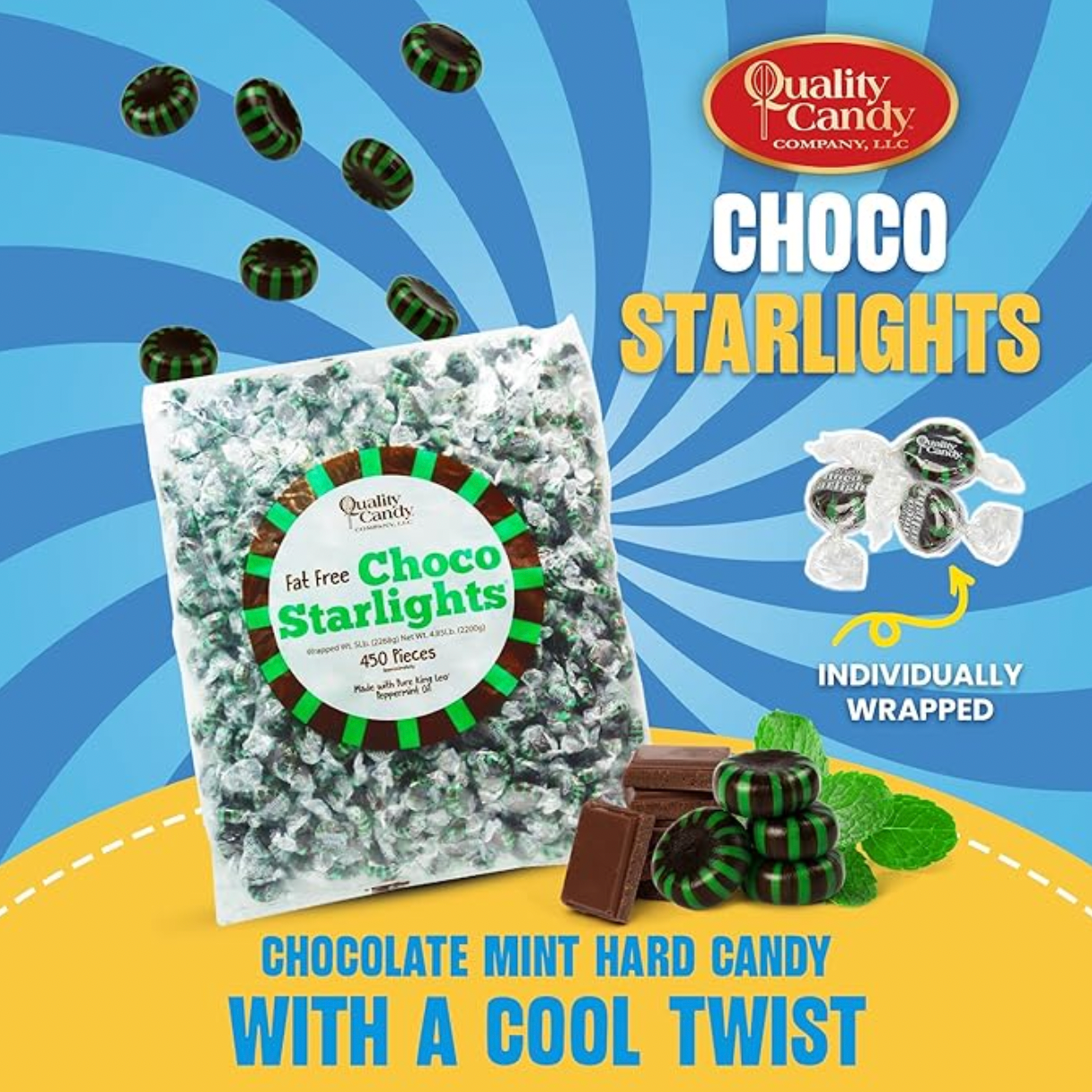 Quality Candy Company - Vente Bonbons durs - Bonbons Durs à la Menthe Chocolatée Starlight de Quality Candy - 5lb en Vrac0