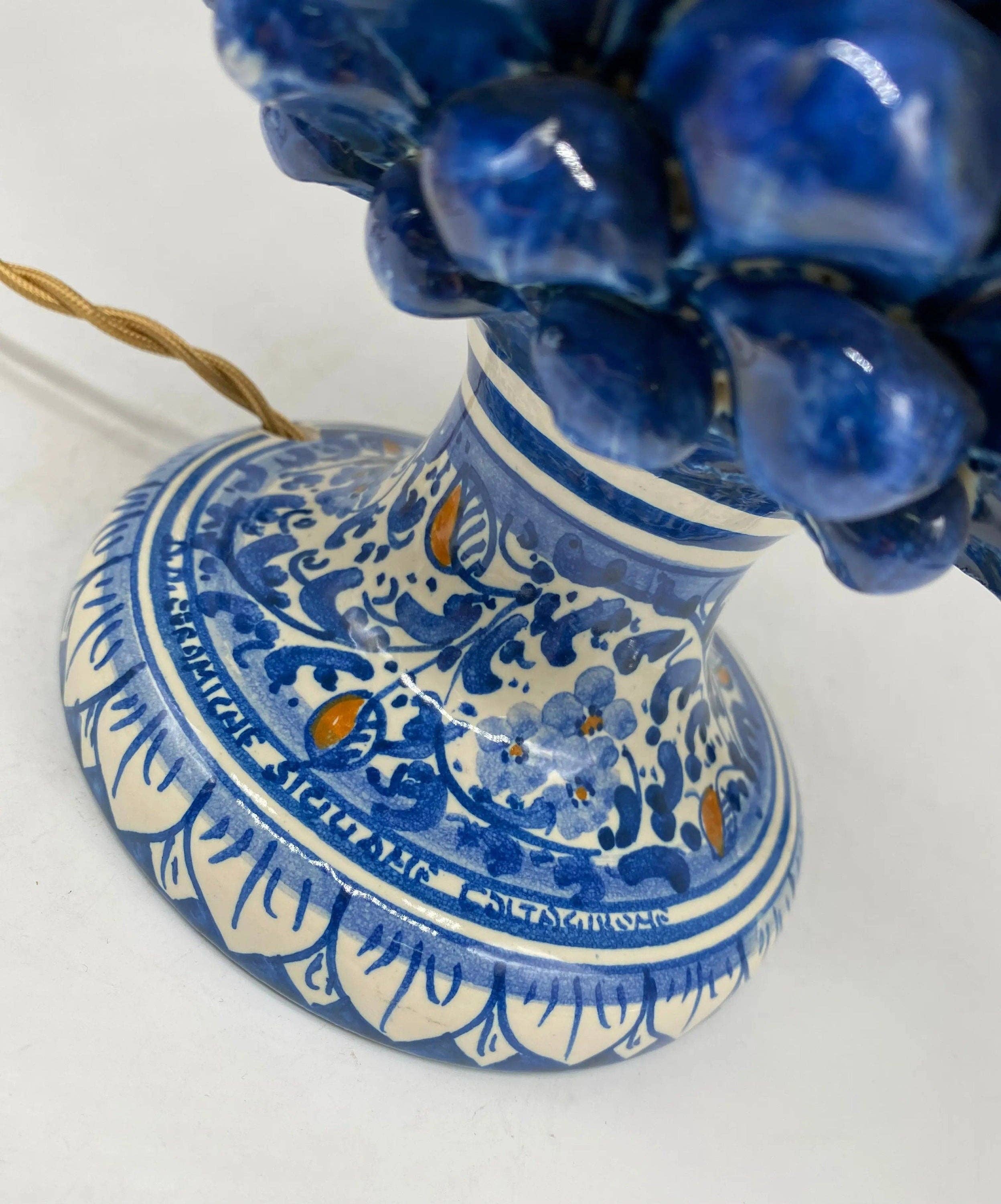 DD Ceramiche Siciliane - Wholesale Accent/Desk Lamp - Caltagirone Ceramic Pigna Lamp cm H.30 Handmade Antique Blue Decorated Base3