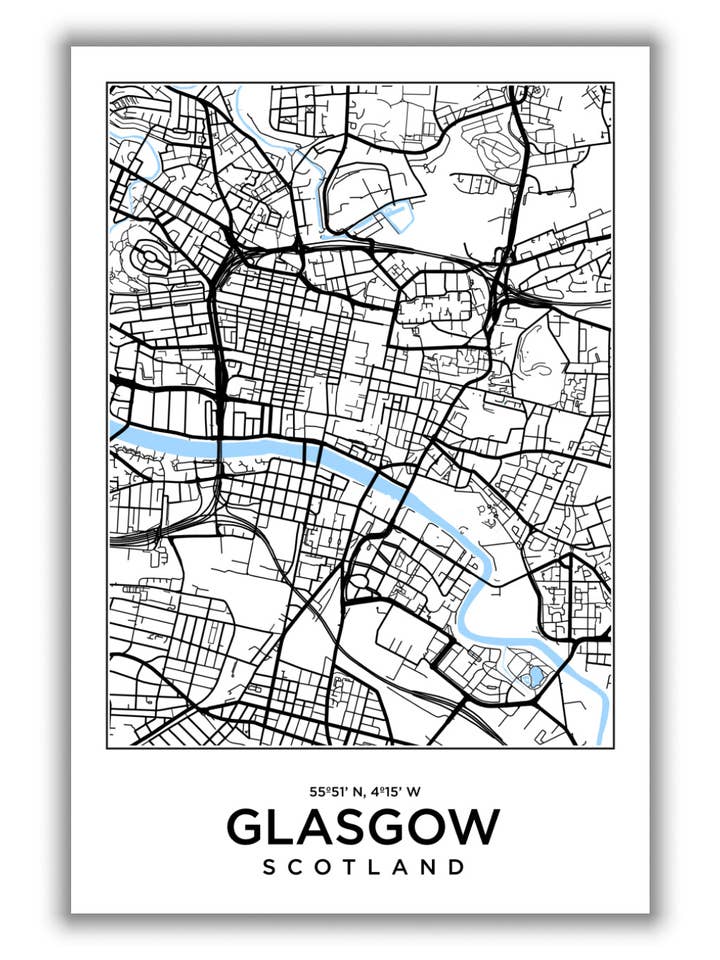 Map of Glasgow Scotland for wholesale by Stanley Print House