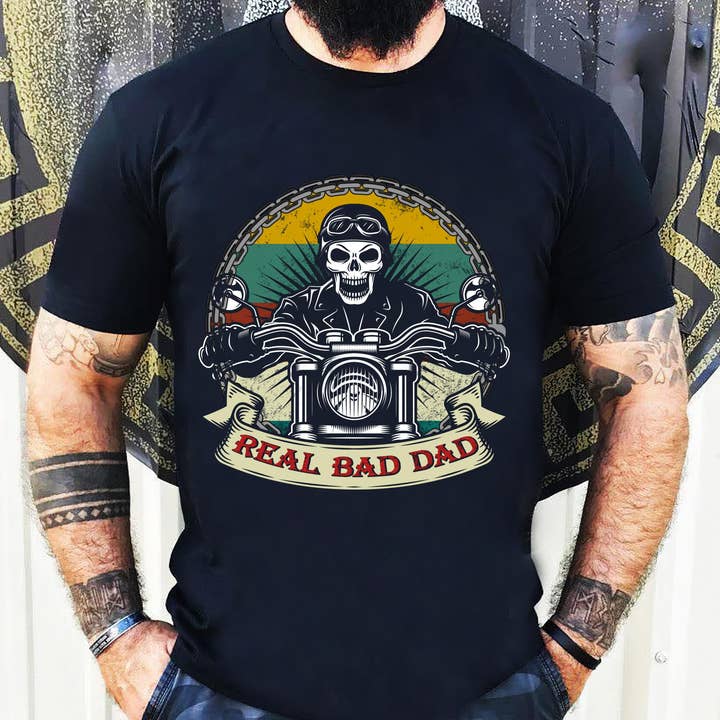 Real Bad Dad Motorcycle Vintage Shirt, Cool Dad Shirt for wholesale by EagleAceApparel