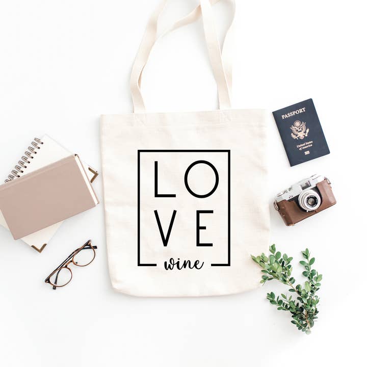 Love Wine Heavy Cotton Canvas Tote Bag for wholesale by Rustic Radiance