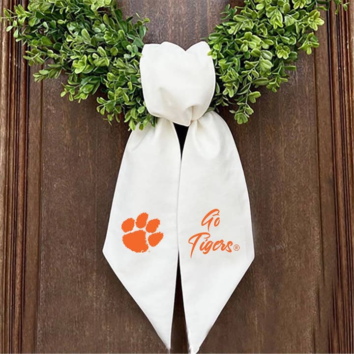 Clemson Logo Embroidered Wreath Sash for wholesale by Valiant Gifts Inc