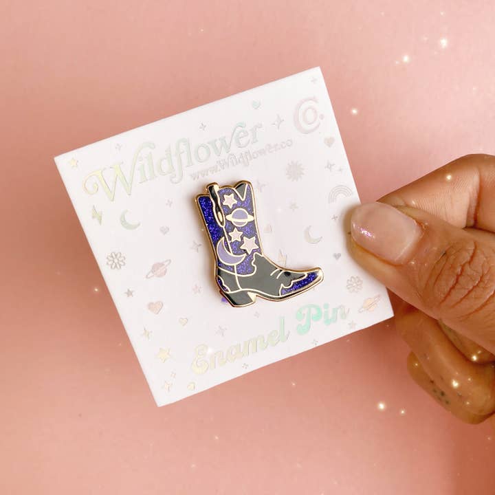Wildflower + Co. - Wholesale Lapel Pin/Button - Celestial Cowgirl Boot Enamel Pin