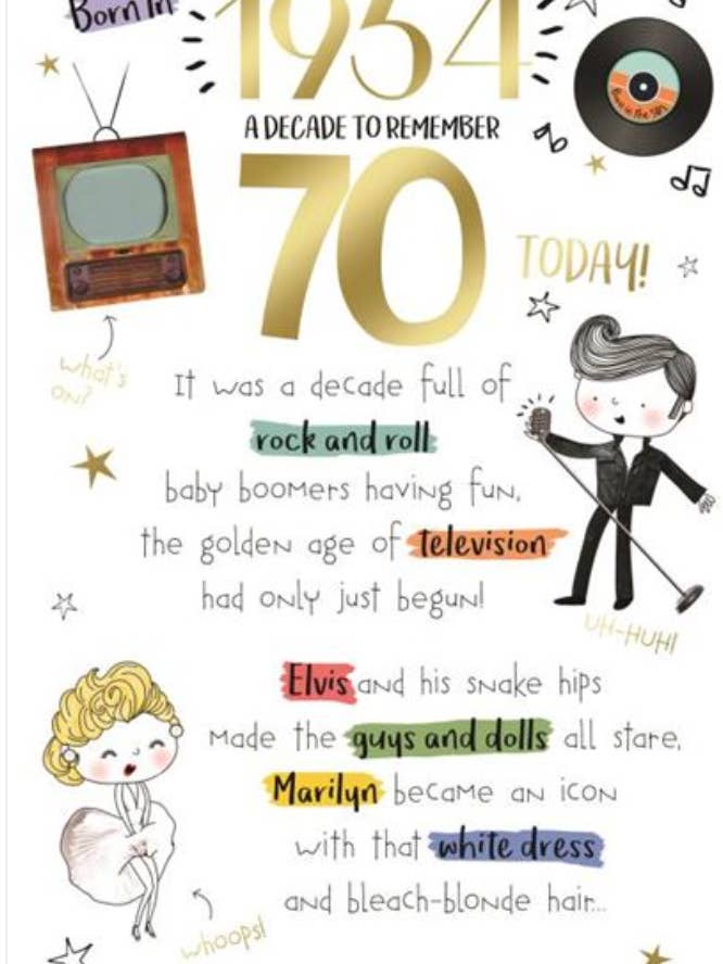 CARTES D'ÂGE 70 ANS 2024 pour la vente par Kingfisher Cards