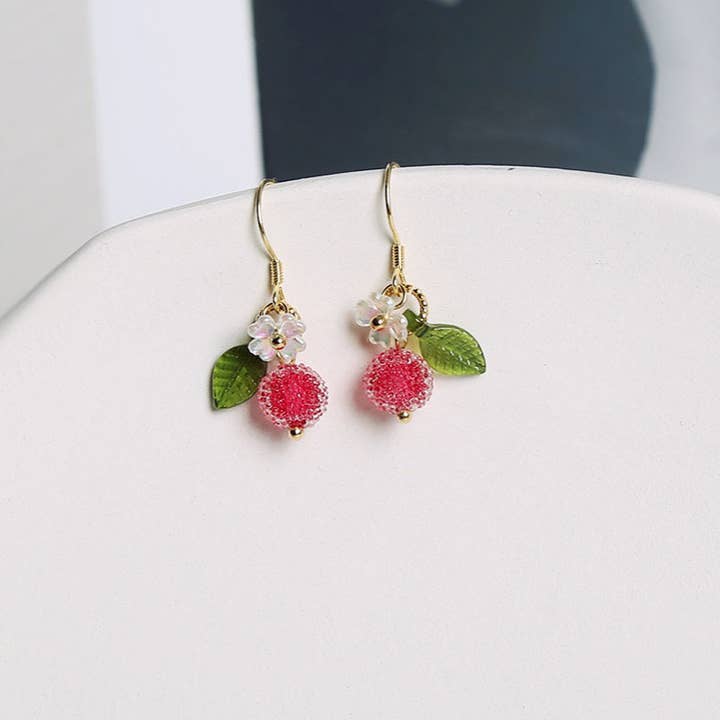 Haengseongworkshop - Vendita all'ingrosso Orecchini pendenti - Orecchini a Fiore Ab Petalo Arcobaleno Bayberry Cinese 5mm in Argento 925 Placcato Oro 18K
