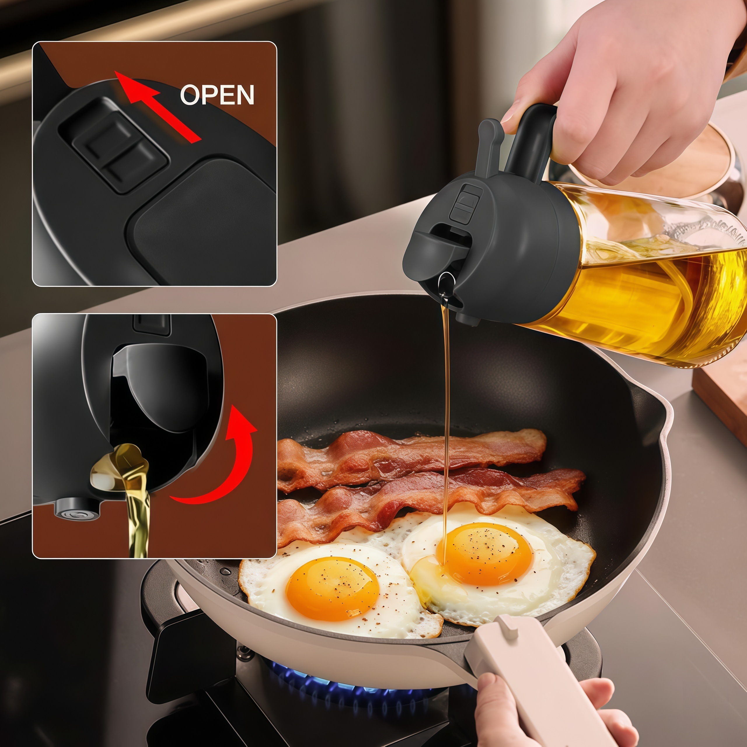 Otterware – wholesale Oil/vinegar dispenser – 2-in-1 Oil Sprayer & Oil Dispenser – 16oz Glass, Oil Bottle9