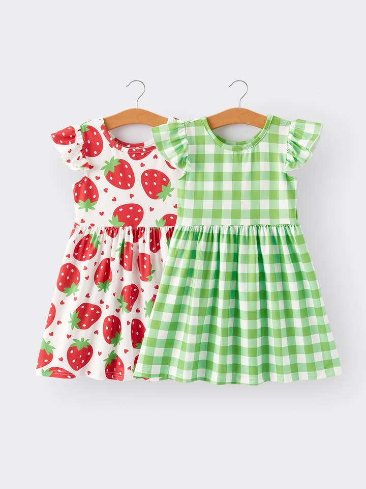 Rylee Faith Designs - Wholesale Dress - Kids - Girls Strawberry Plaid Print Dress 2-piece Set