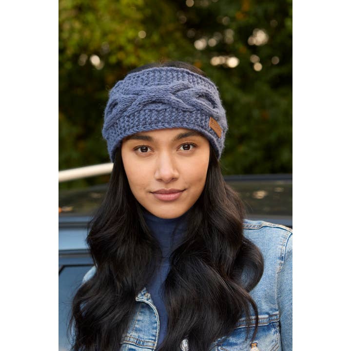 Jeans Chamonix - Cable Knit Blue Wool Winter Ear Warmer Headband for wholesale on Faire
