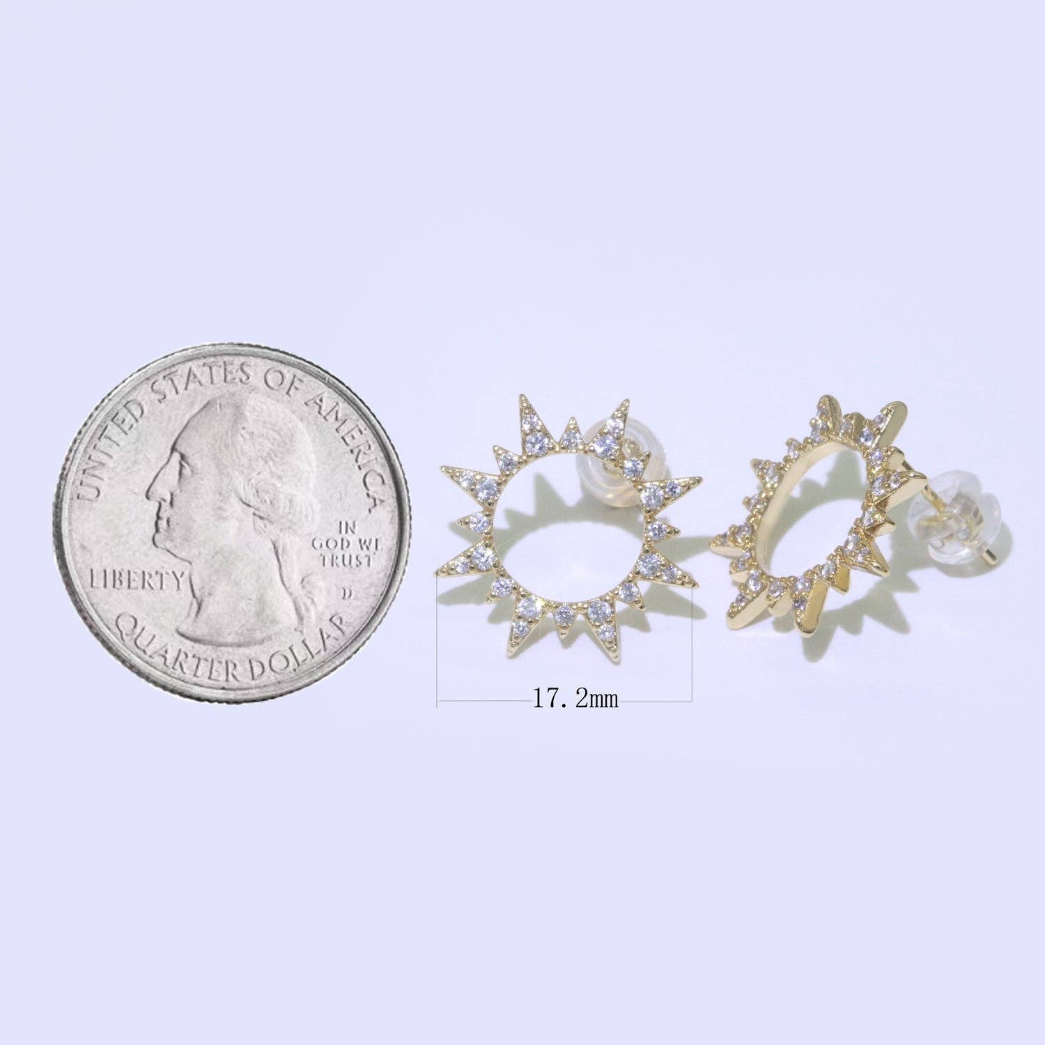 Aim Eternal - Wholesale Stud/Post Earrings - Dainty Sun Burst CZ Stud Earring t-0482