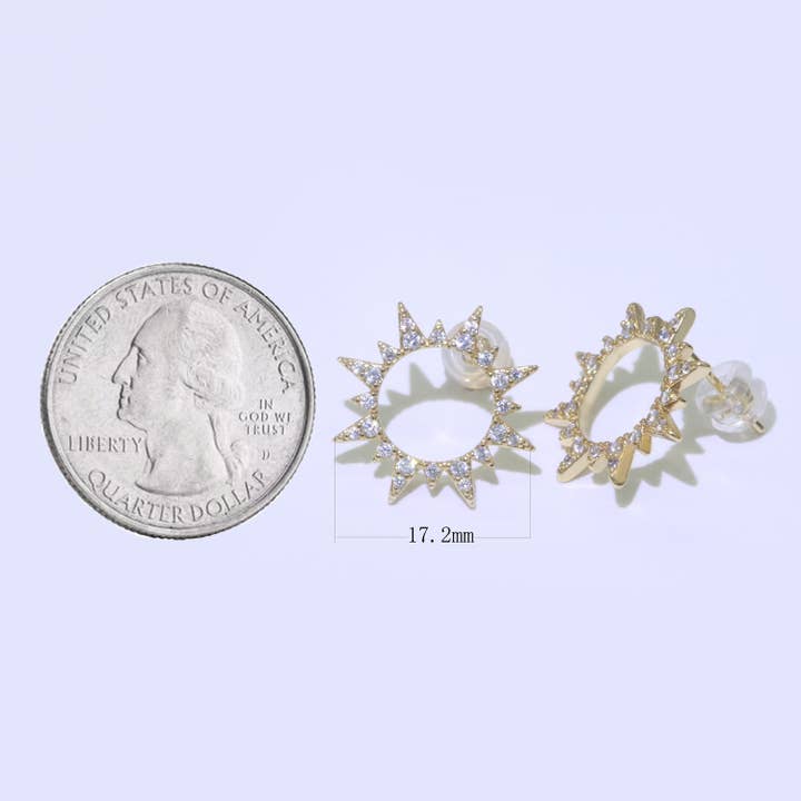 Aim Eternal - Wholesale Stud/Post Earrings - Dainty Sun Burst CZ Stud Earring t-0482