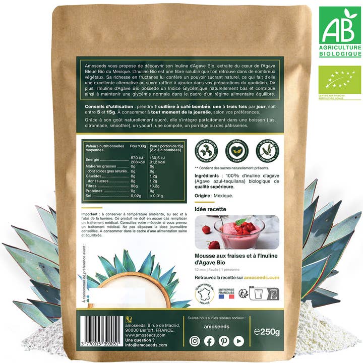 Amoseeds - Wholesale Protein/Superfood Powder - Organic Agave Inulin 250G1
