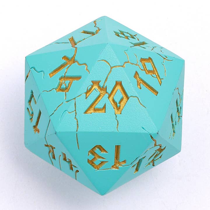 Barbarian 35mm Single D20 Spin Down - Turquoise with Gold for wholesale by Hymgho Premium Dice