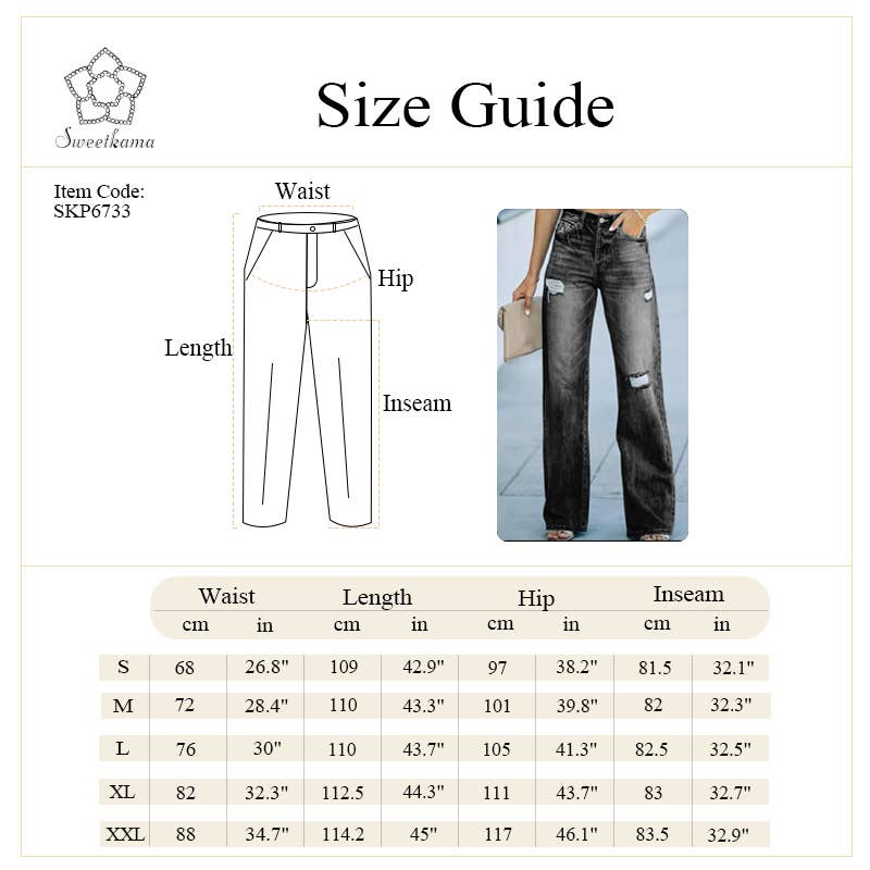 Sweetkama - Vente Jean – femme - Pantalon en jean à jambe droite à taille haute pour tous les jours | Jeans SKP673314