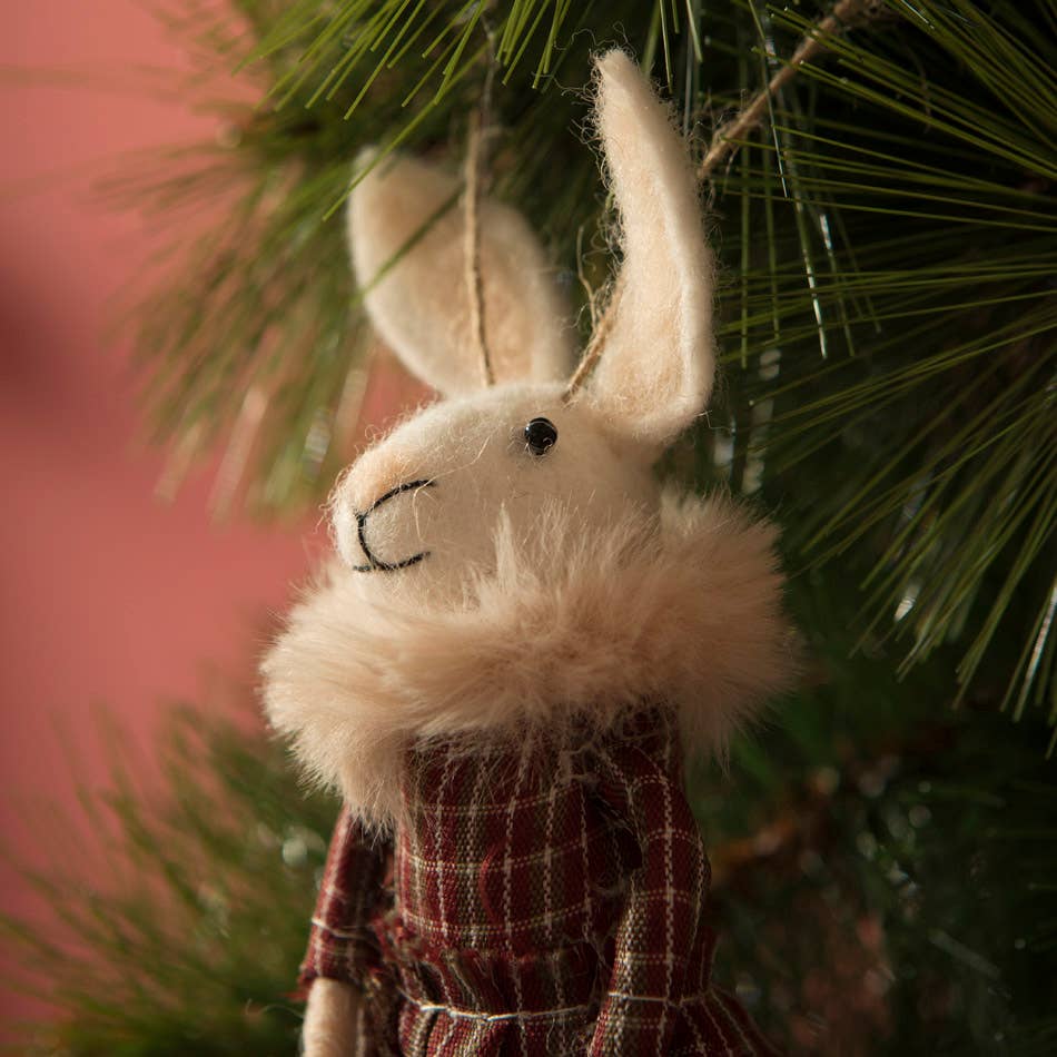 Mahe Homeware - Wholesale Ornament - Mevrouw Konijn in Geruite Jurk Vilt Ornament1