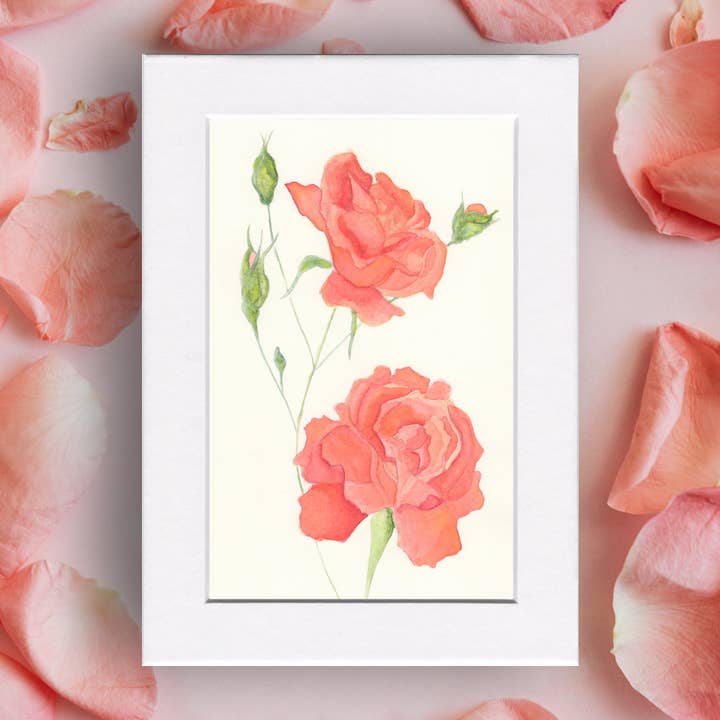 Korallrosor Blommig naturkonst Minitryck för wholesale av Fine Art For Small Spaces