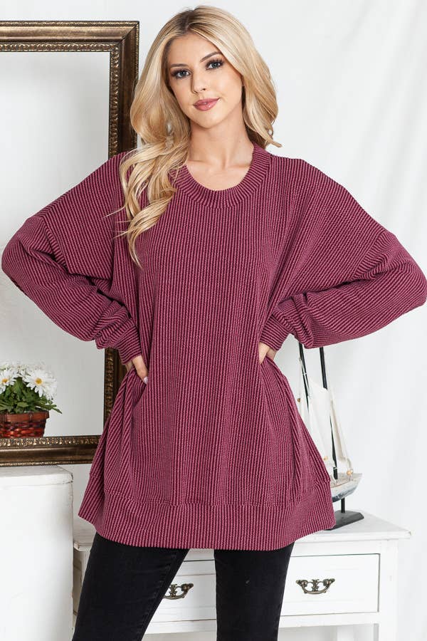 Burgundy Apparel - Wholesale Sweatshirt - Women's - WAVE RIB OVERSIZED SWEATSHIRT49