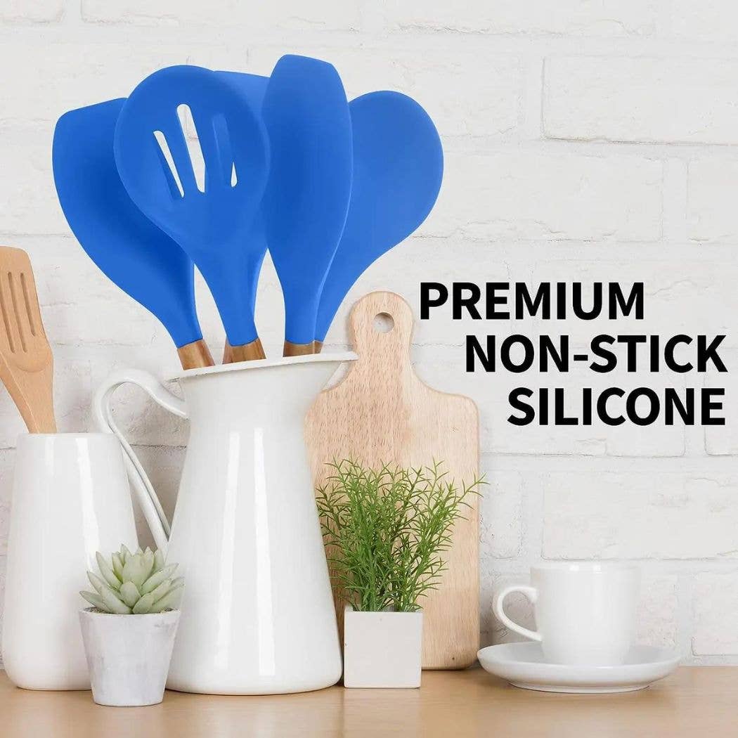 Zulay Kitchen - Wholesale Keukengereedschapsset - 5-delige set antiaanbak siliconen keukengerei met houten handvat9