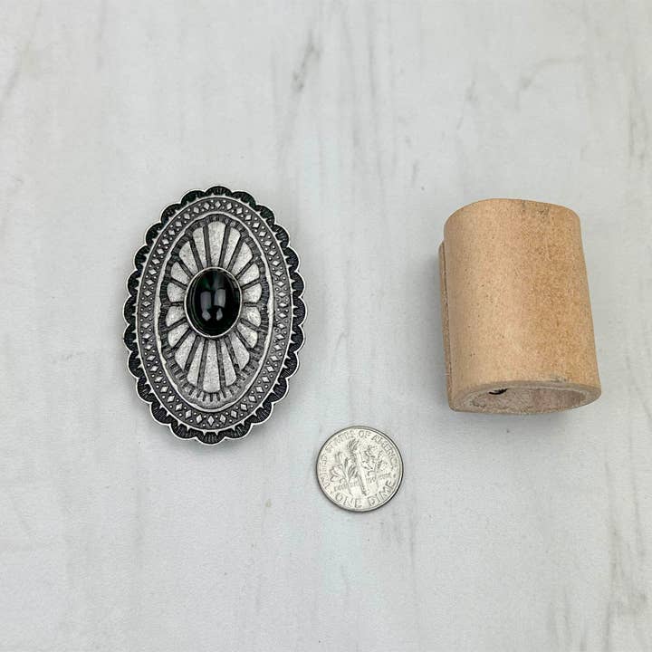 Western Elite Jewelry - Wholesale Pendant/charm necklace - WRS240615-16 Silver metal with black turquoise stone wild rag slide1