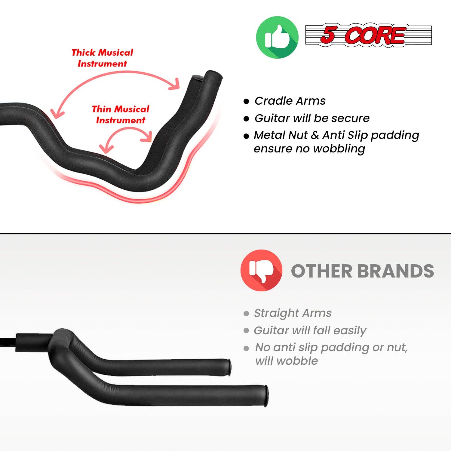 K Cube Inc - Wholesale Musical Instrument - 5Core Guitar Stand Pair Floor Folding Holder Soporte Para Guitarra for Acoustic Electric Bass4