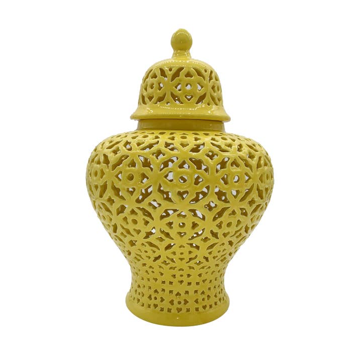 Galt International Company - Wholesale Decorative Jar - Hand Carved Lattice Pierced Ceramic Temple Ginger Jar 19.5"4