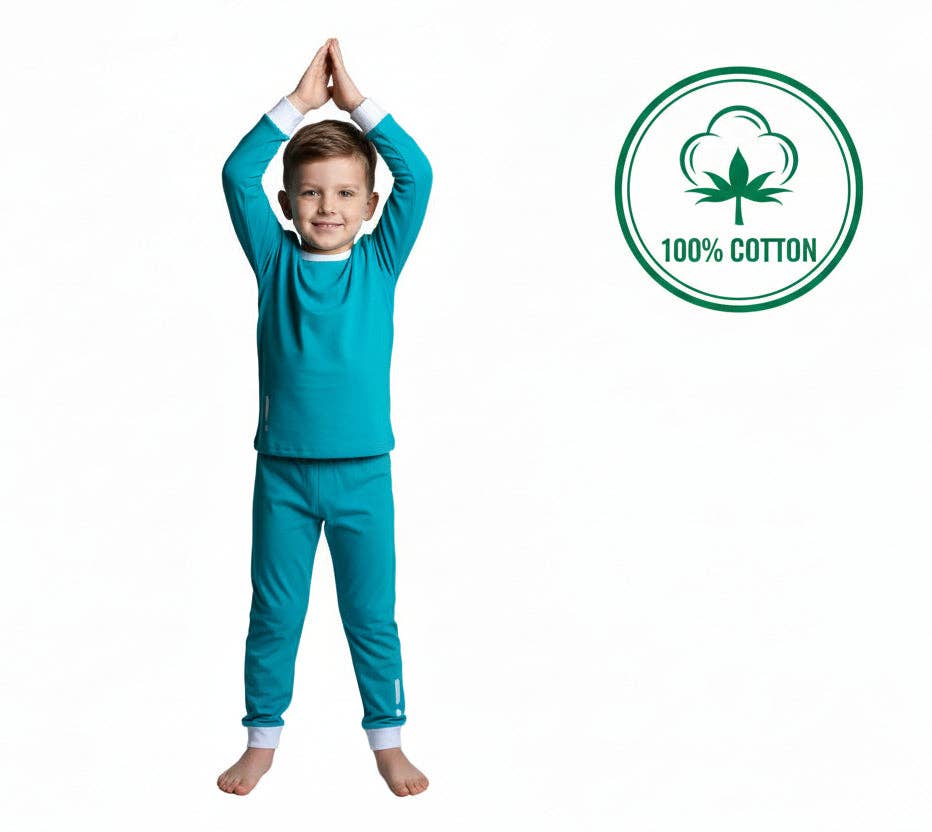 Organic Cotton Kids Pajamas - Teal Blue Two-Piece Set - Soft for wholesale on Faire3