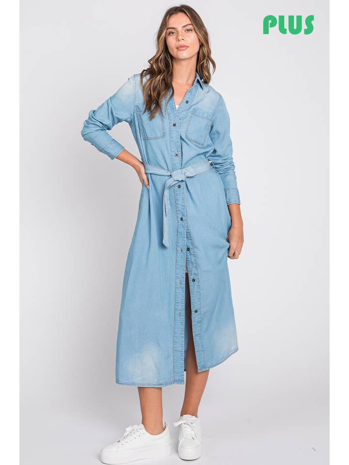 ZiA Apparel - Wholesale Dress - Women's - Denim Midi Shirt Plus Size Dress