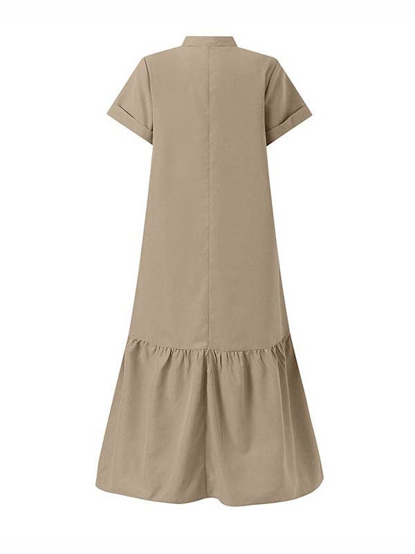 StyleGalX – Vestido - Mulher por atacado – Vestidos Maxi Vestidos Maxi Soltos de Cor Sólida com Articulação Dividida com Decote em V2