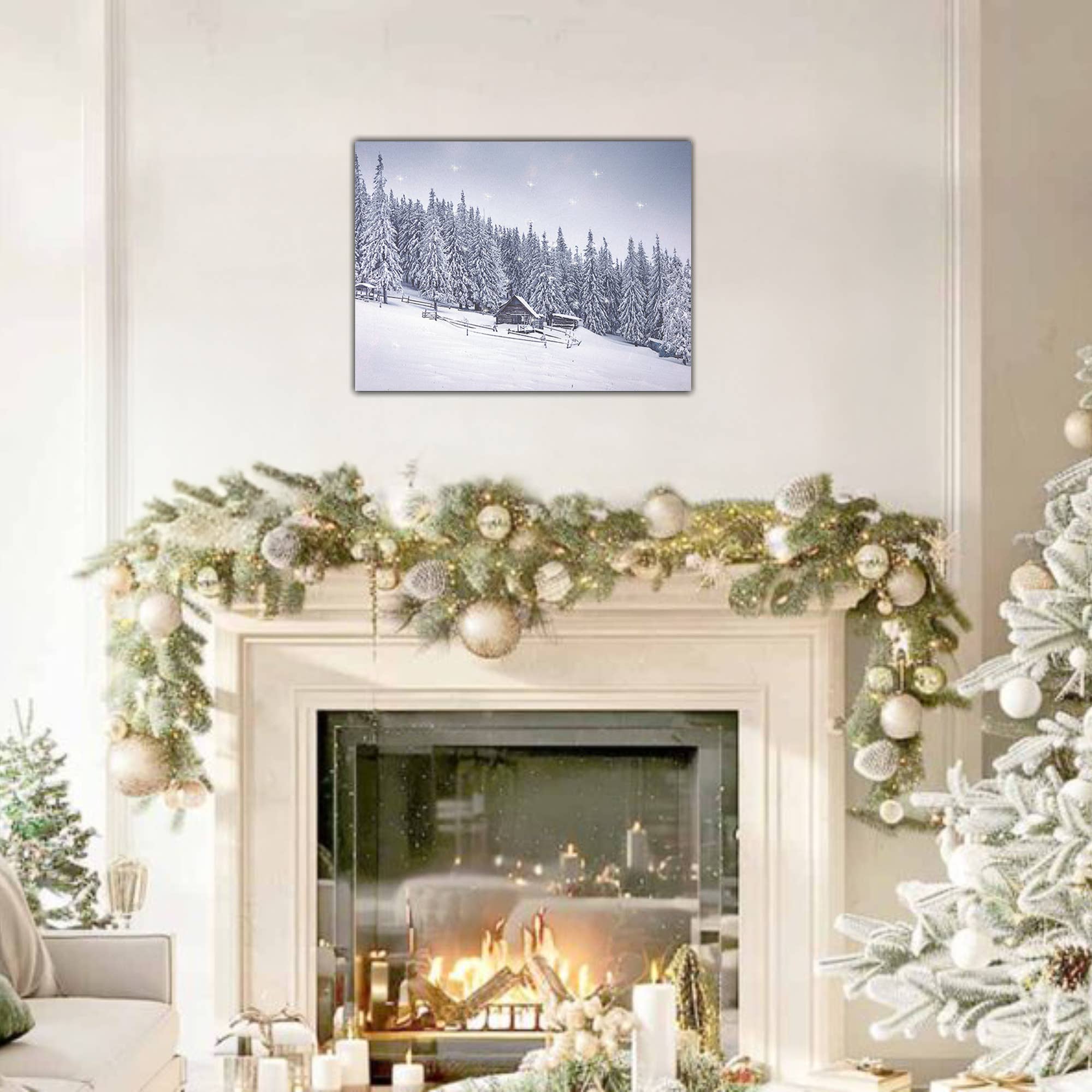 LumaBase - Wholesale Christmas Wall Art - Battery-Operated Lighted Wall Art - Snowy Cabin5