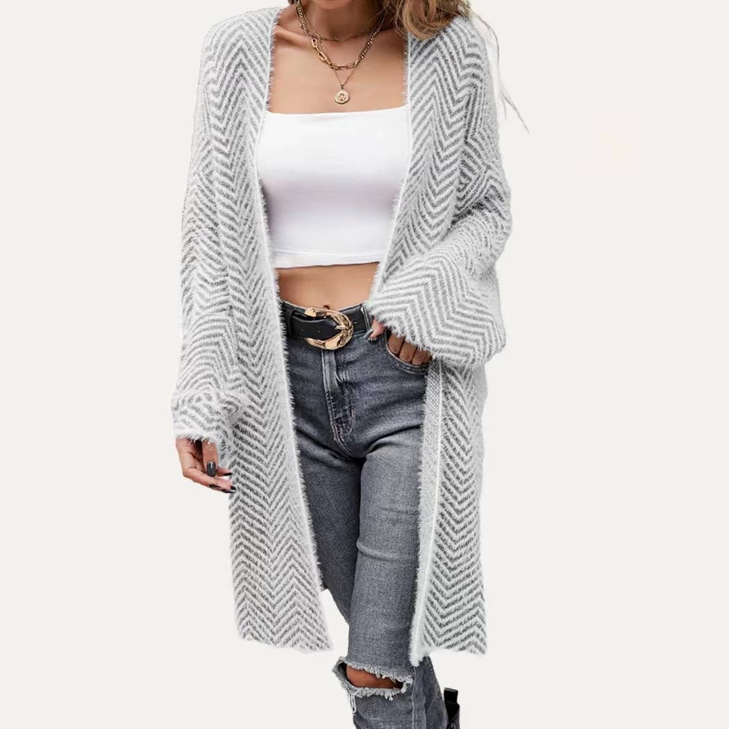 The Moment Collection – Großhandel Strickjacke – Damen – Creating Cozy Gestreifter Strickjacke mit offener Vorderseite und offener Vorderseite0