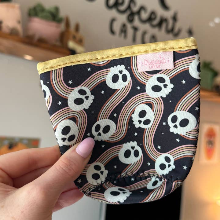 CrescentCatCo - Wholesale Drink Huggers & Koozies - Spooky Cute Skulls Halloween Iced Coffee Drink Sleeve2