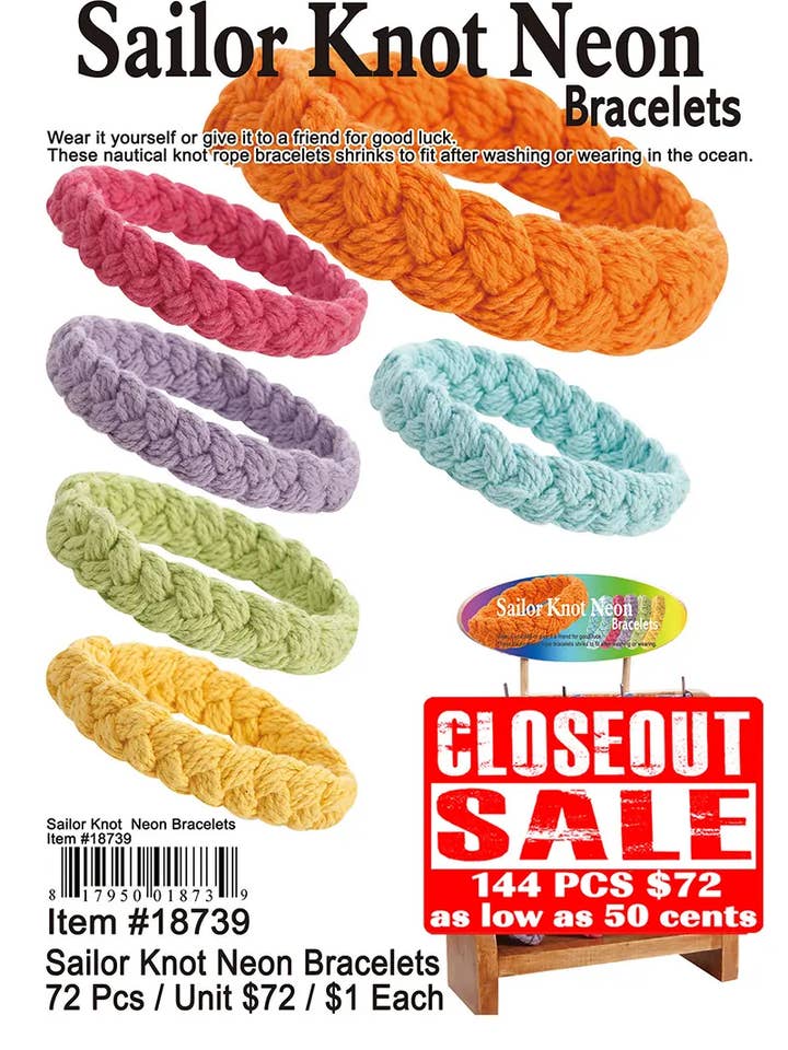 Bracciali Sailor Knot Neon per la vendita all'ingrosso da parte di Puka Creations