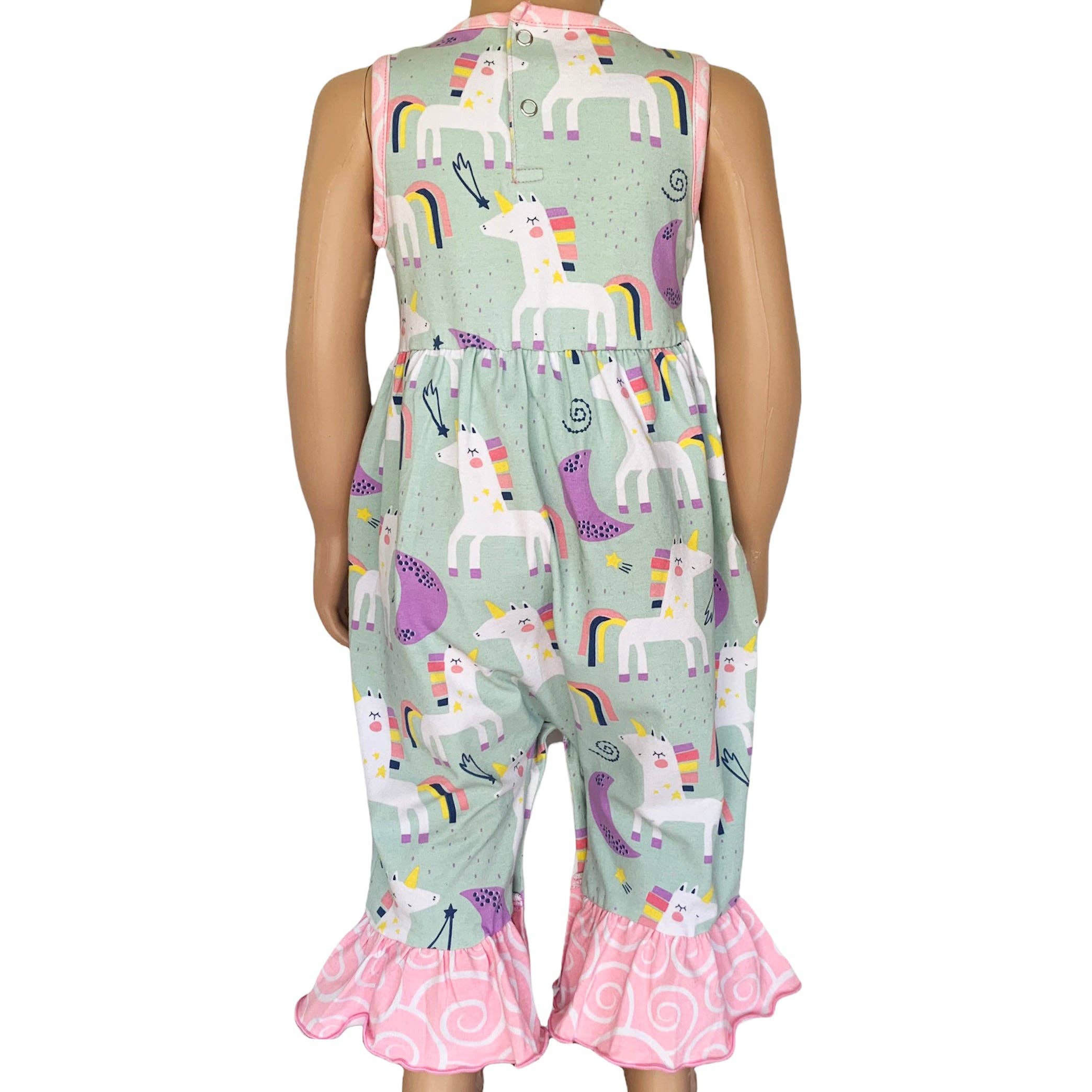 AnnLoren – wholesale Jumpsuit – Baby – Baby Girls Toddler Unicorn & Rainbow Cotton Summer Romper1