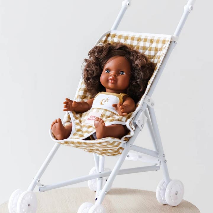 Shine on me Distribution - Wholesale Doll Stroller - Kids - Stroller for doll - Mustard Gingham - Tiny Harlow