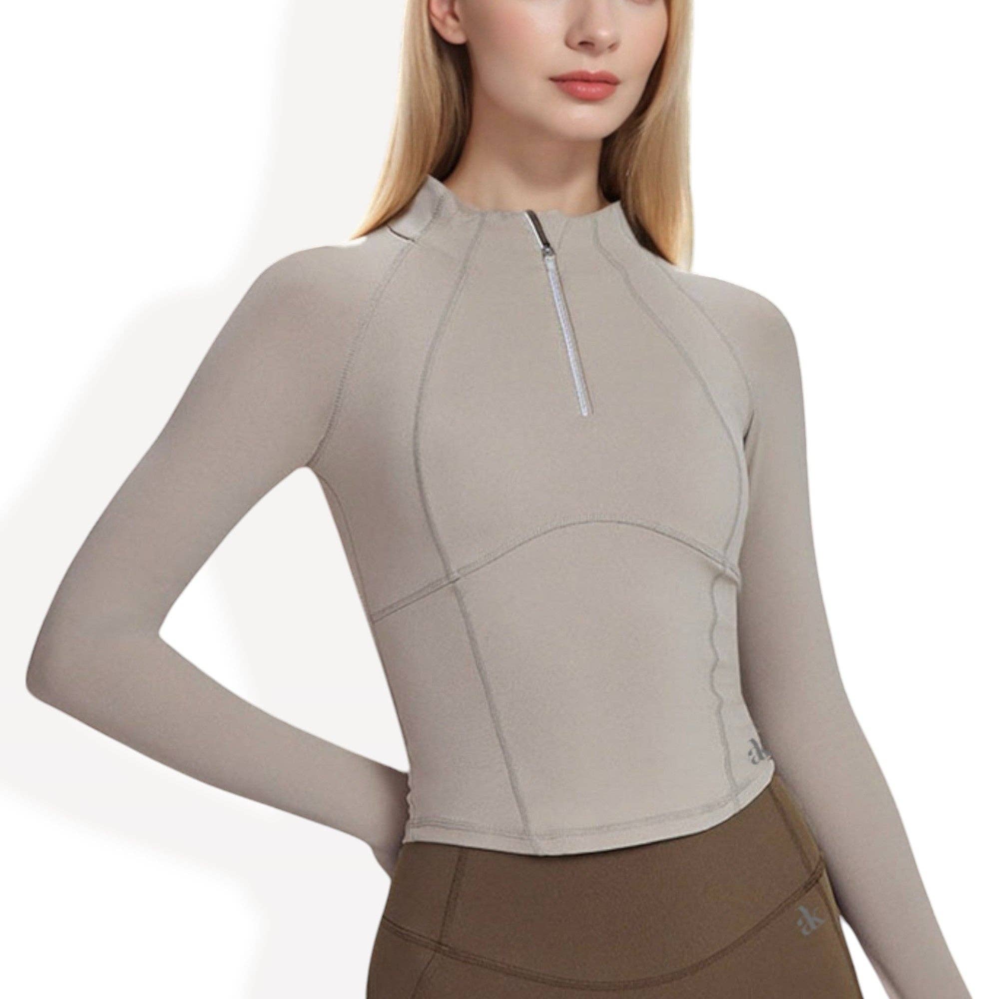 Active by Anna-Kaci - Wholesale Sporttop - Dames - Compressietop met lange mouwen en halve ritssluiting en contournaden7