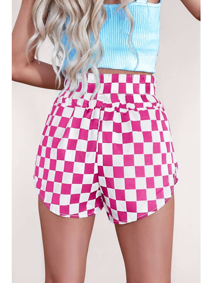 LA Society - Wholesale Shorts - Women's - Checkered Print High Waist Casual Shorts