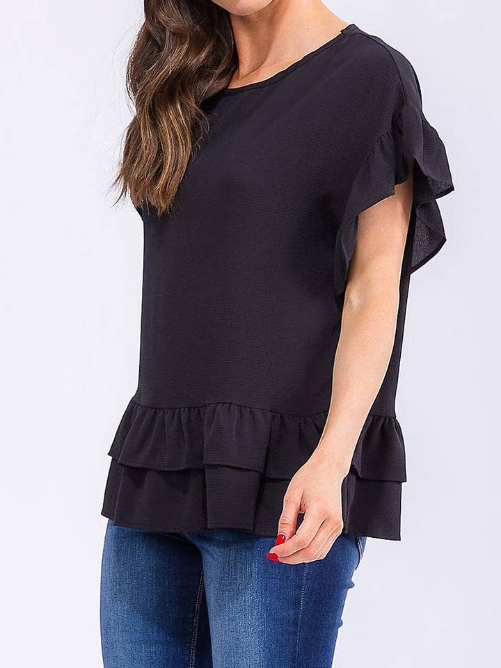 SHORT RUFFLE SLEEVE TIERED BLOUSE for wholesale by ROUSSEAU