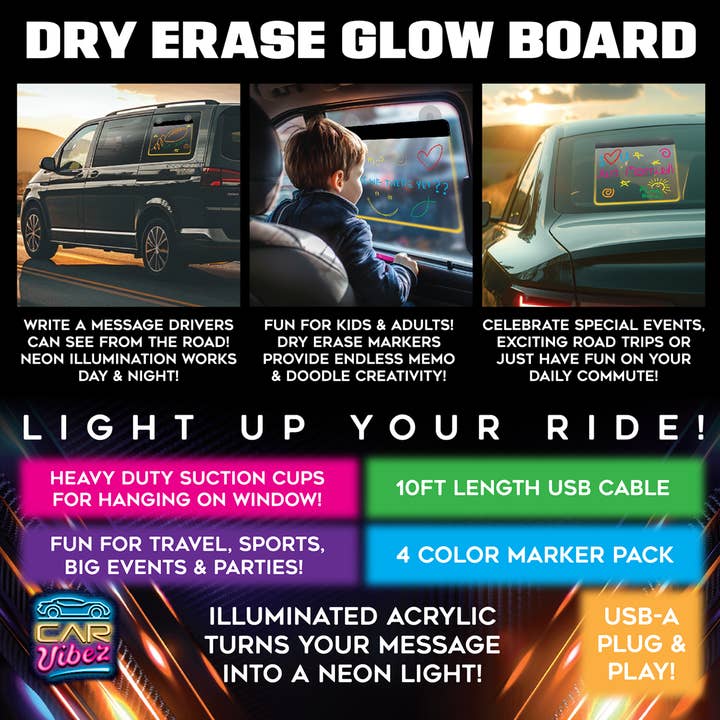 Novelty Brands - Wholesale Whiteboard/Dry-Erase Board - Dry Erase Illuminated Glow Board with Markers- 6/Display