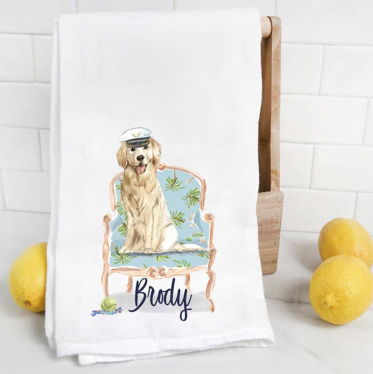 The Preppy Pineapple Home - Wholesale Tea Towel - Custom Golden Retriever Tea Towel1
