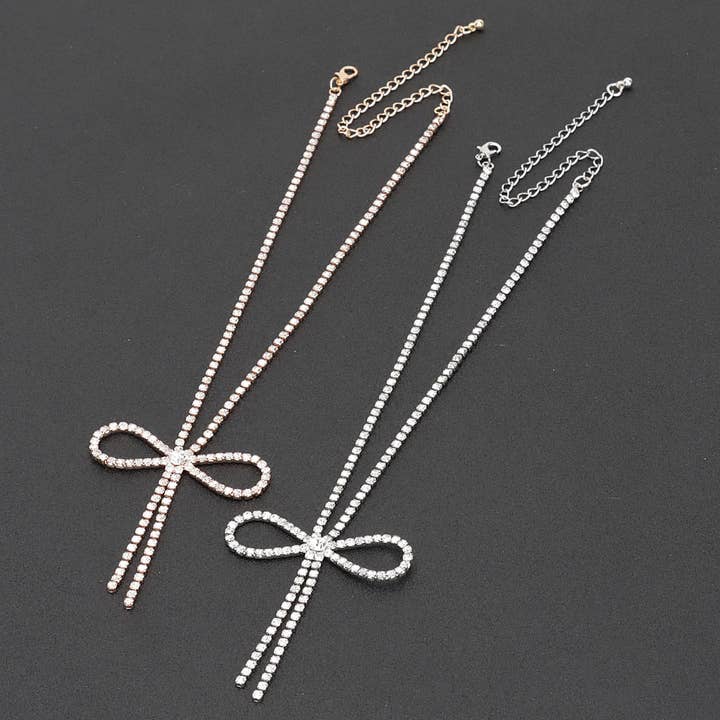 3AM BY H&D ACCESSORIES - Wholesale Pendant/Charm Necklace - Rhinestone Ribbon Necklace