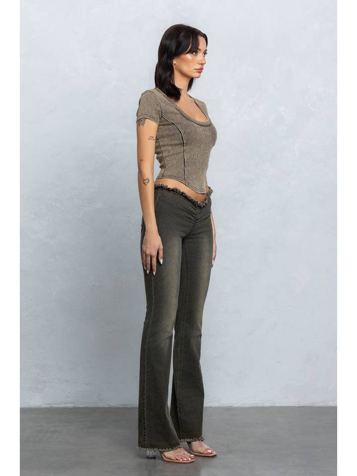 No Vacancy - Wholesale Knit top – Women's - Washed rib deep u-neck crop top6