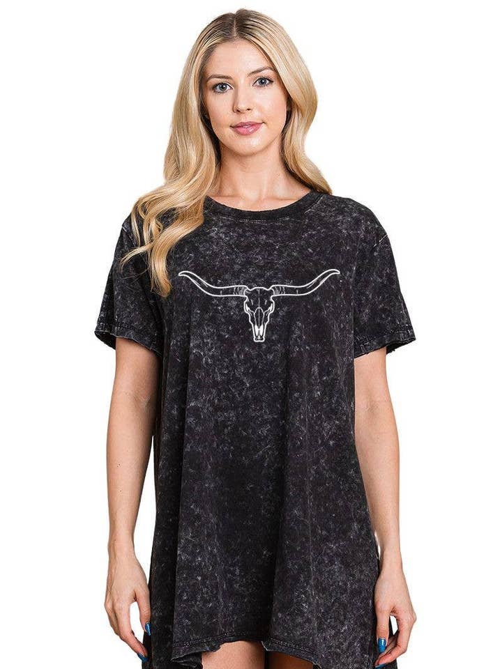 PUFF' Cattle Longhorn Western Graphic Tunic Top for wholesale by Foryeri