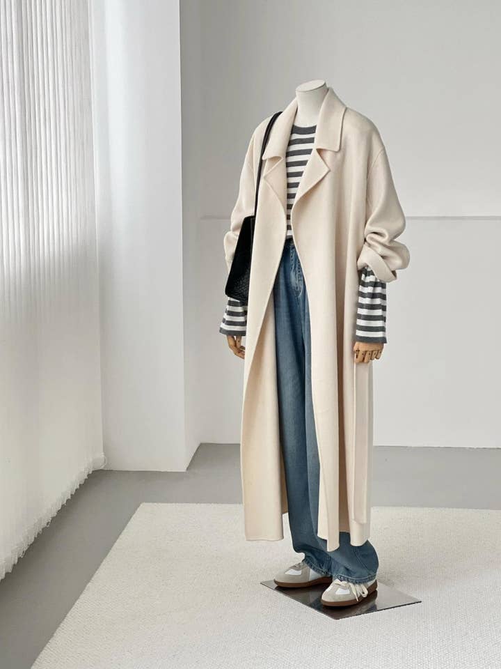 3 Sizes - Colin Belted Wool Wrap Coat - Cream for wholesale by Loom & Line